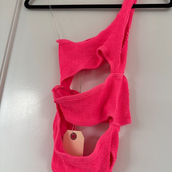 NWT Bond-Eye Rico Swimsuit Azalea Hot Pink One Piece Cut-out One Shoulder OS - Picture 8 of 8